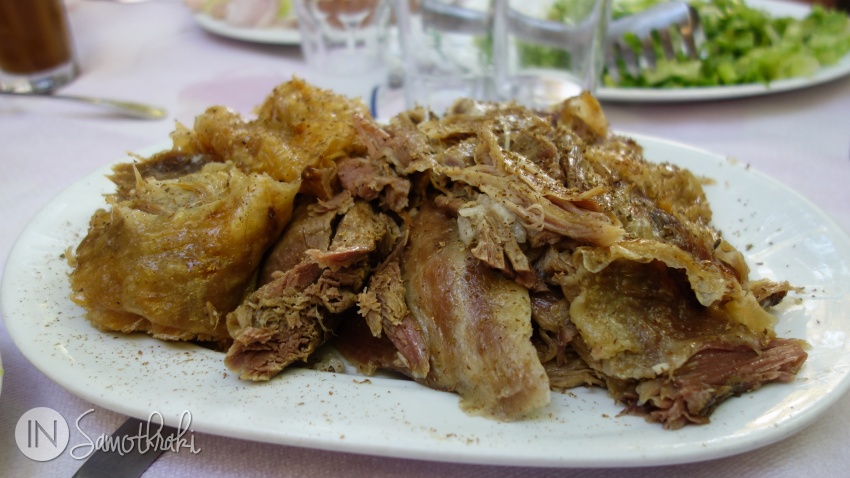 The famous goat on a spit is one of the must-try culinary experiences in Samothraki.