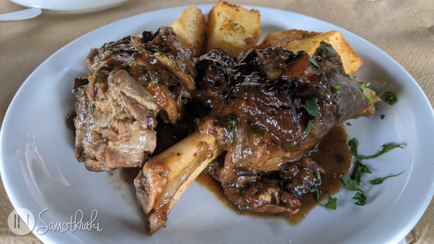 Goat with plum sauce at Taverna Karydies in Ano Meria