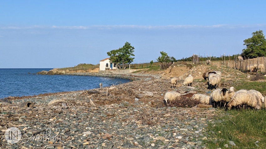 The church of Agia Paraskevi is in the similarly named cove.