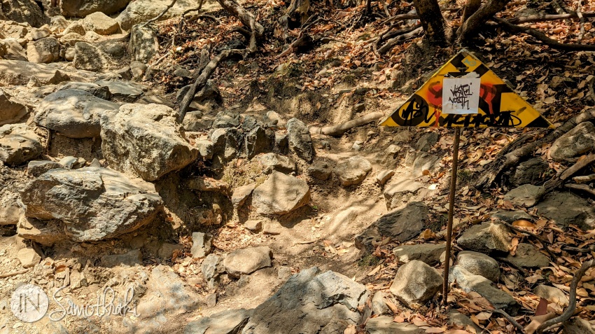 The first section of the trail is slippery and climbs steeply.