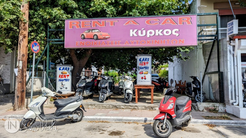 There are several scooter and car rental centers on the main street of Kamariotissa.