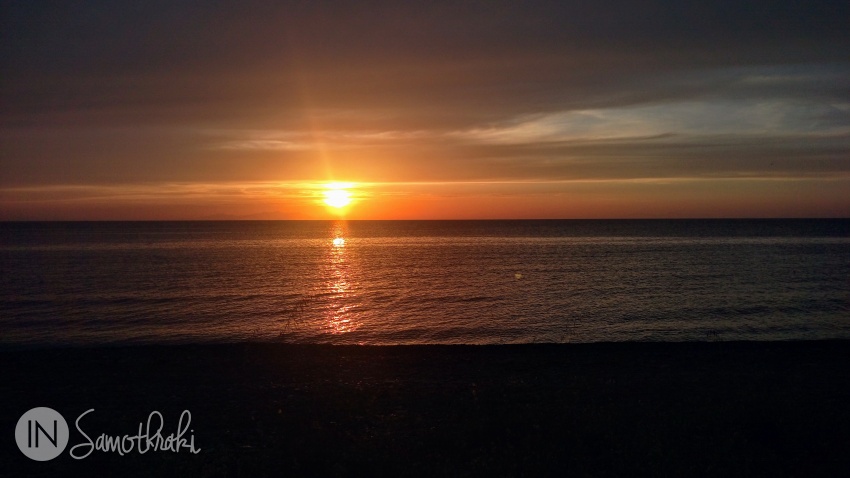 The sunset on the beach of Kamariotissa