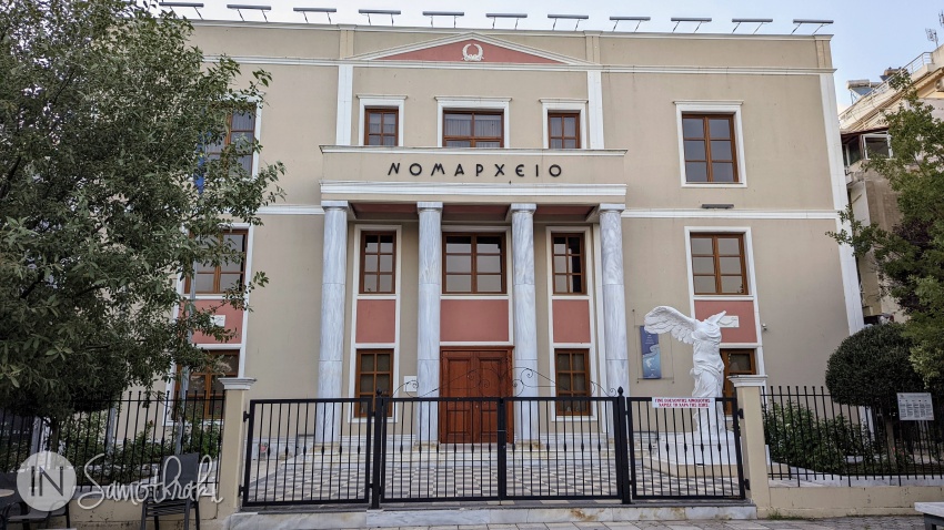 The copy of the Nike statue in front of the Prefecture in Alexandroupolis
