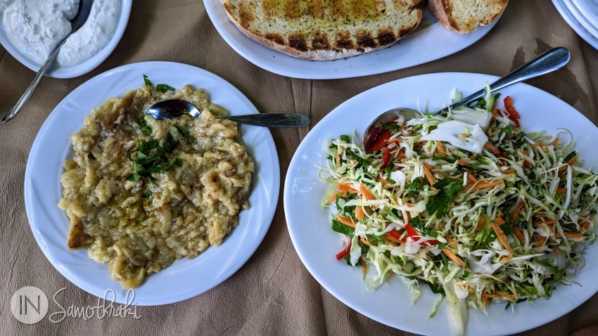 Hungarian salad (and eggplant salad) at O Vrachos tavern in Profitis Ilias