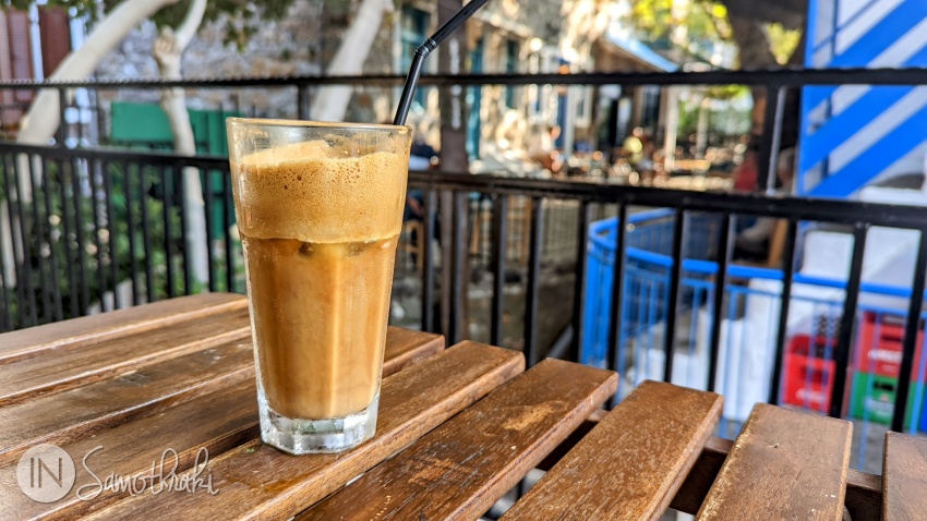 Frappe at the Trapeza Cafe in Chora